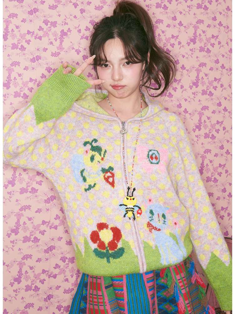 Light Pink Polka Dot Hood Cardigan【s0000015024】