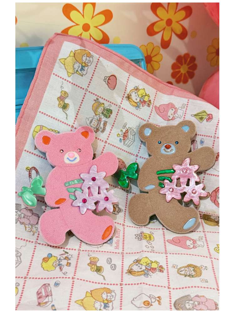 Bear Bouquet Flocked Acrylic Hairpin【s0000014508】