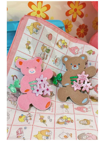 Bear Bouquet Flocked Acrylic Hairpin【s0000014508】