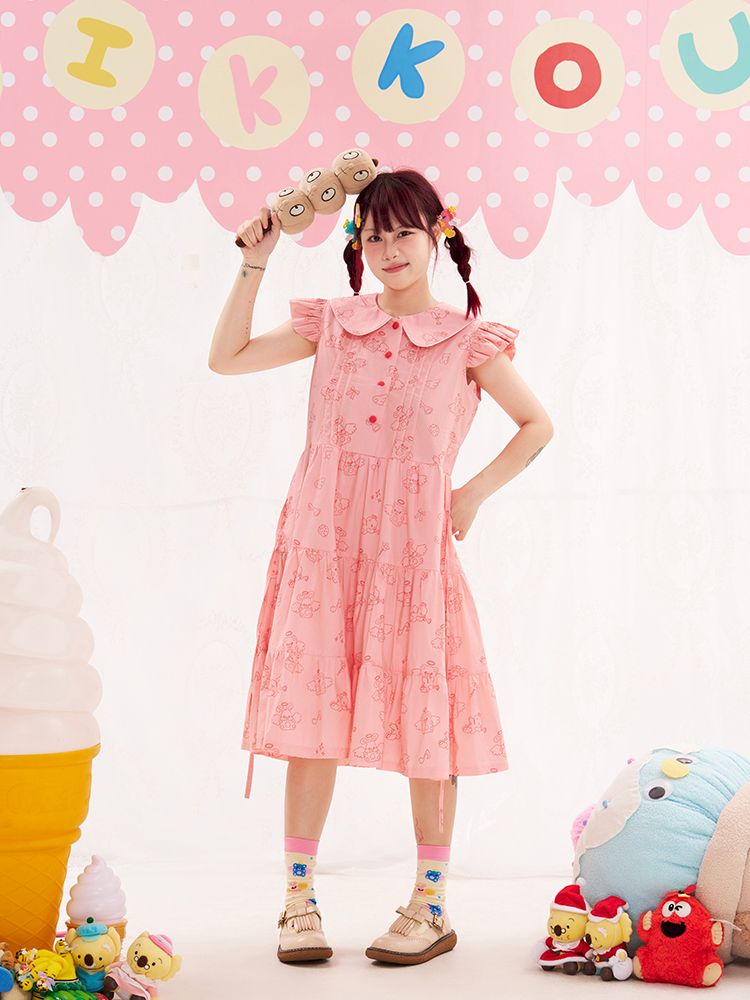 Animal Angel Fly Sleeve Pink Dress【s0000013188】