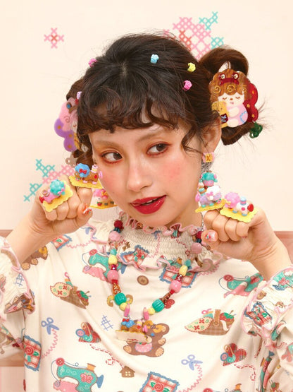 Vintage Lamb Resin Color Earrings【s0000015581】