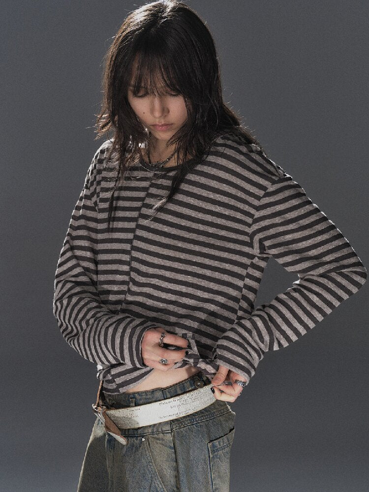 Striped Hooded Punk Long T Shirt【s0000016242】