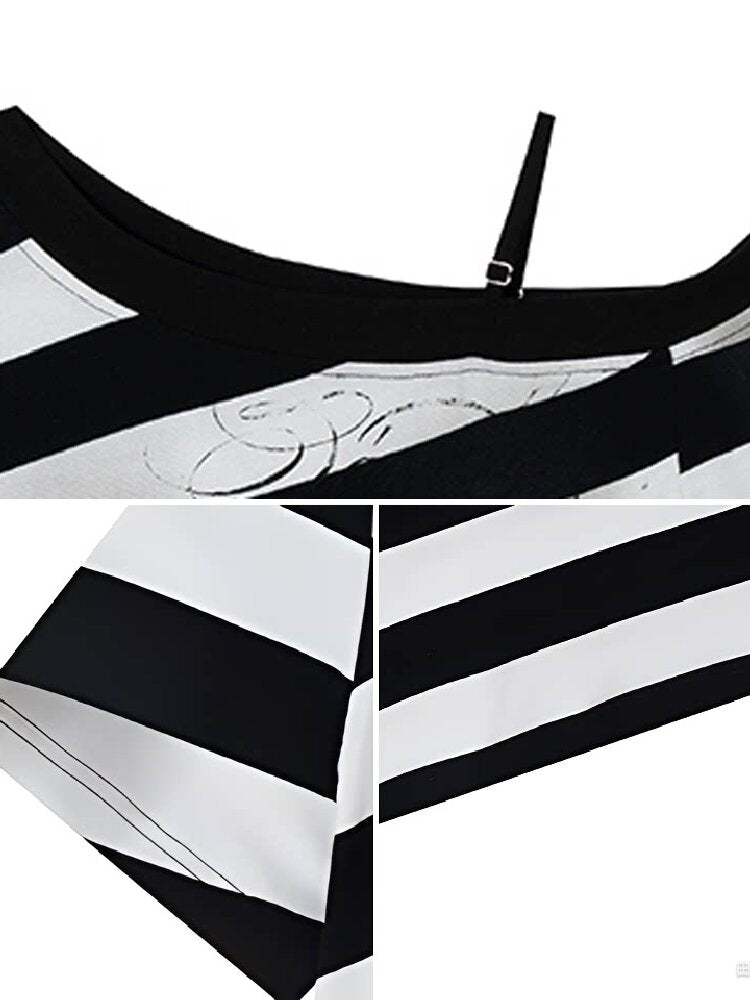 Striped Graffiti Print Loose Top【s0000016696】