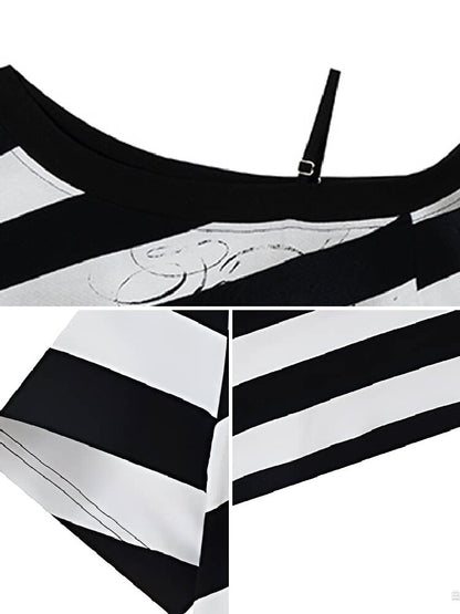 Striped Graffiti Print Loose Top【s0000016696】