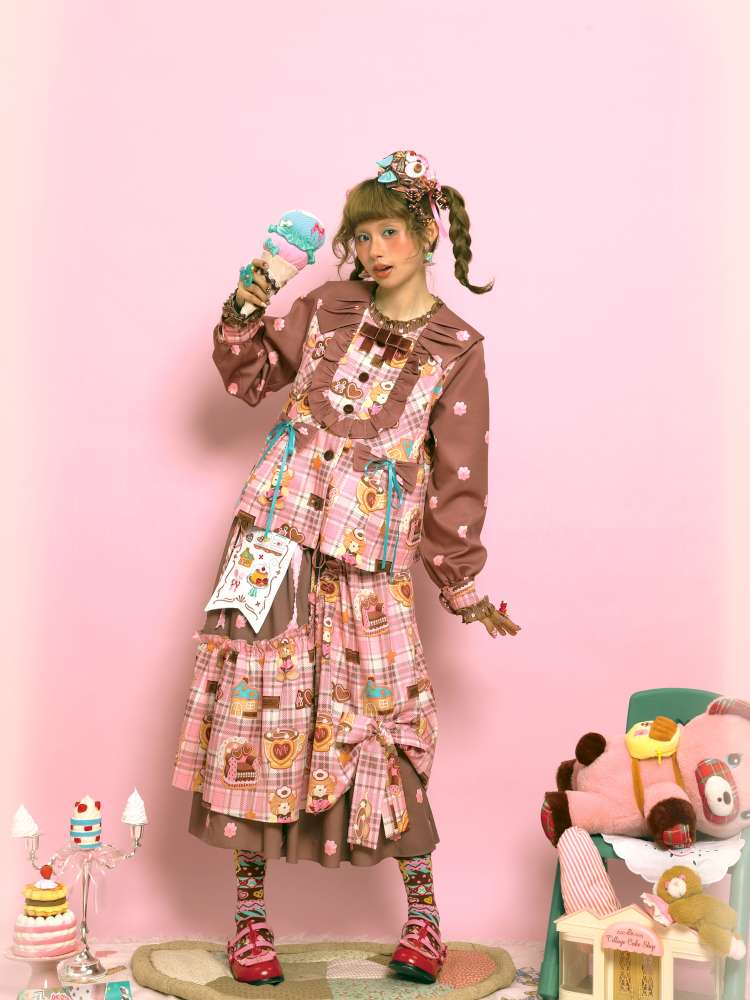 Embroidered Patch Design Bow Elastic Waist Skirt【s0000014515】