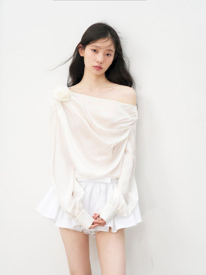 One Neck Slant Shoulder Top【s0000011958】