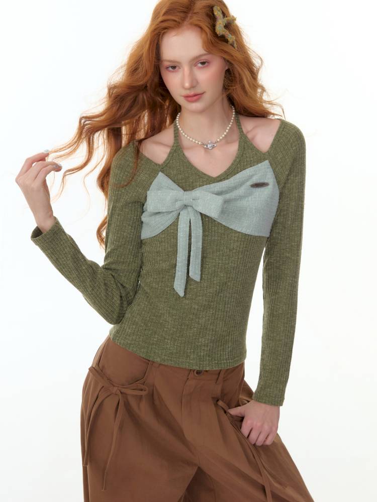 Halter Neck Long Sleeve Knit Sweater【s0000014358】