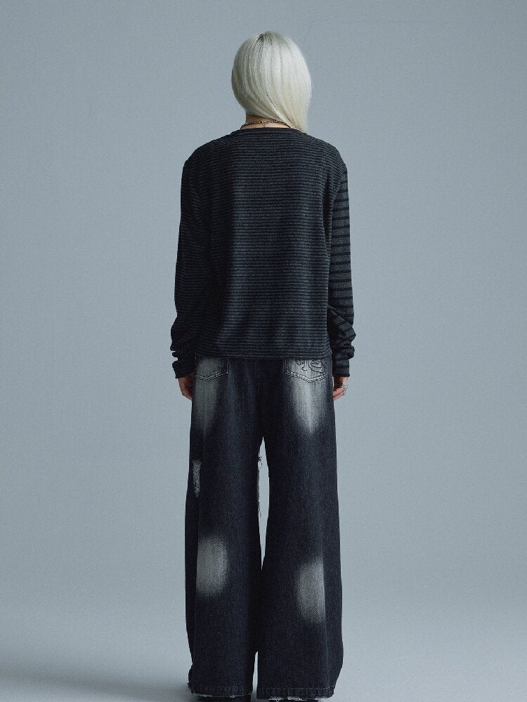 Black-Gray Striped Rivet Top【s0000018549】