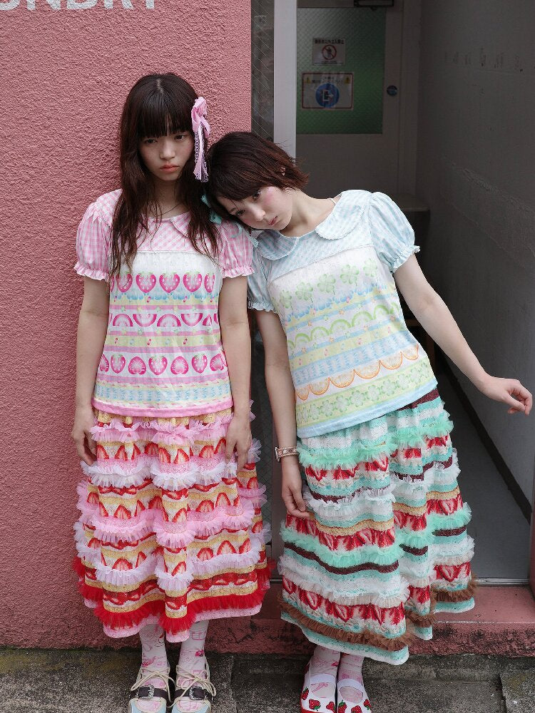 Cake Print Lace Midi Skirt【s0000017763】
