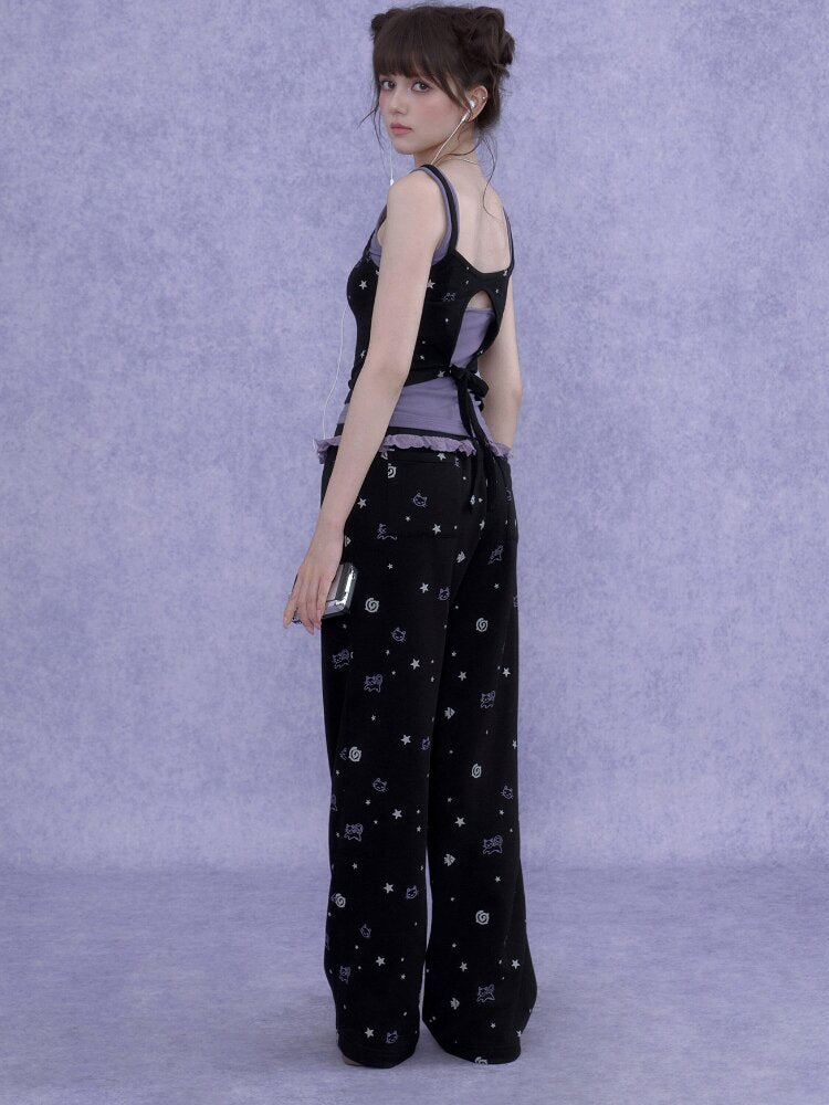 Black Purple Print Hollow Camisole【s0000016648】