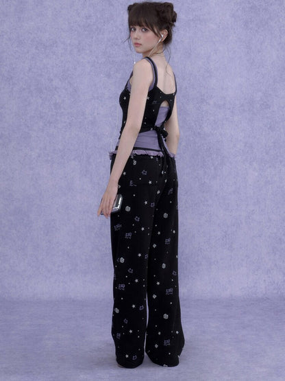 Black Purple Print Hollow Camisole【s0000016648】