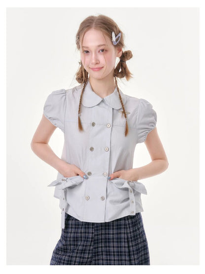 Bow Puff Sleeve Doll Collar Shirt【s0000016610】