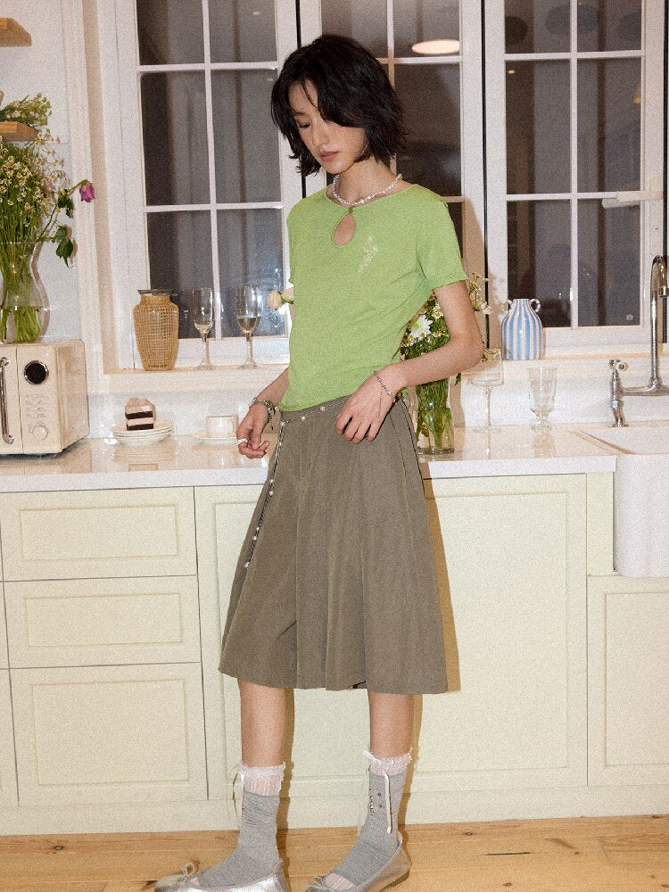 Flower Embroidery Cut Out Knit Tee【s0000016663】