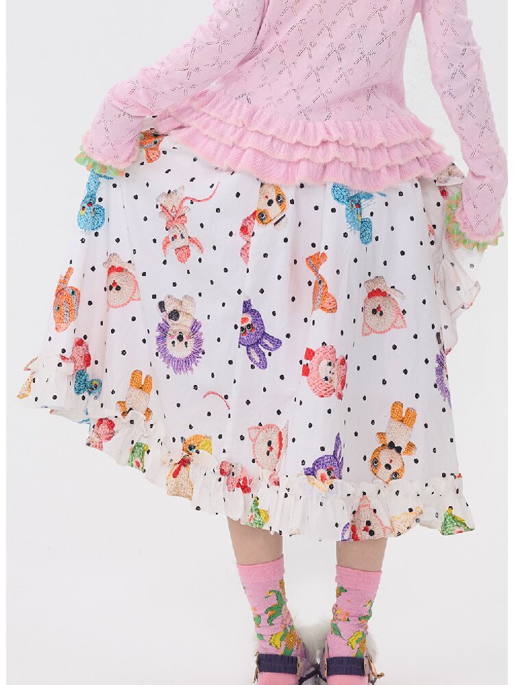 White Polka Dot Lace Cotton Skirt【s0000016195】