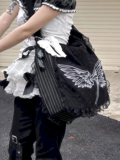 Lace Wings Embroidered Canvas Bag【s0000008754】