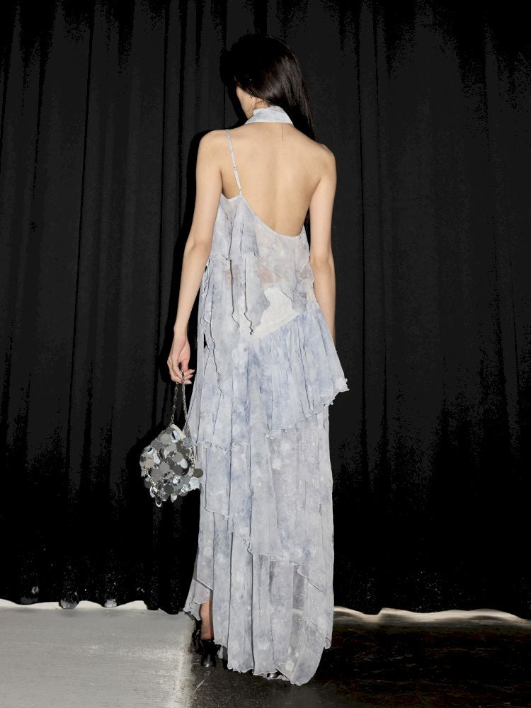 Aqua Blue Irregular Halter Dress【s0000013211】