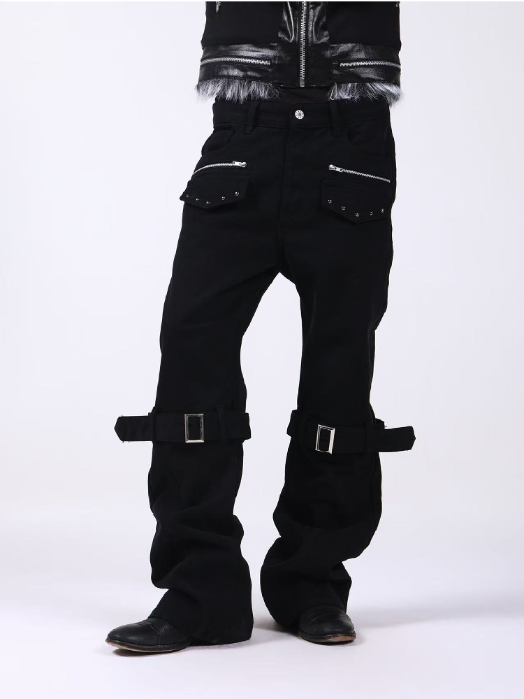 Washed Denim Metal Zip Stacking Jeans【s0000018189】