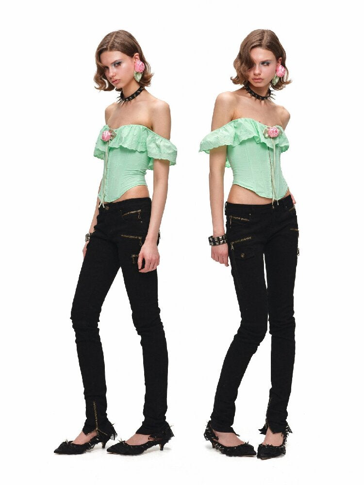 Fishbone Jacquard Rose Corset Top【s0000016907】