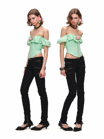 Fishbone Jacquard Rose Corset Top【s0000016907】