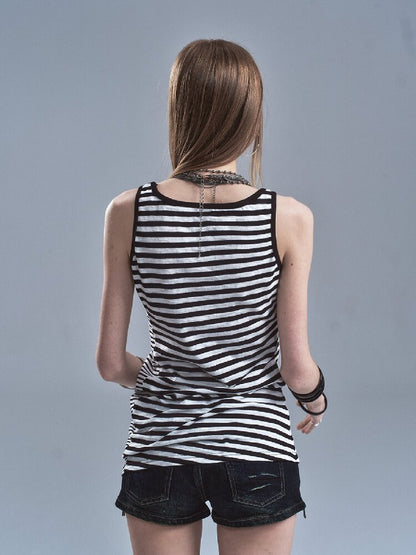 Pinstripe Panel Asymmetric Vest【s0000016901】