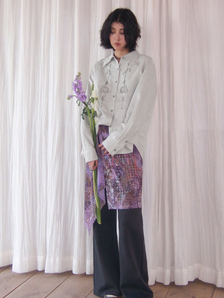 Suede Embroidered Lantern Sleeve Top【s0000015461】