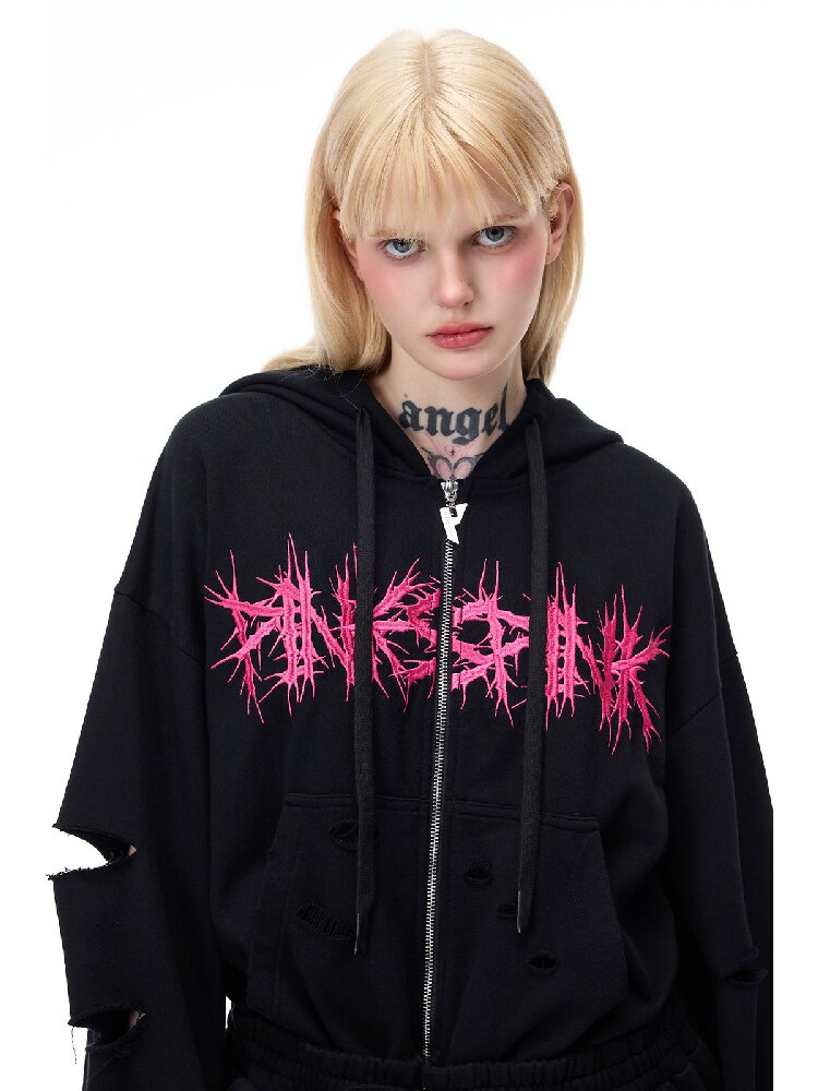 Riveted Hole Design Hooded Sweatshirt【s0000017728】