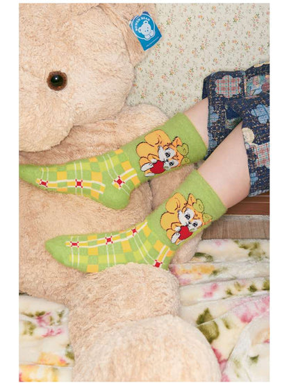 Plush-Style Check Pattern Animal Socks【s0000014510】