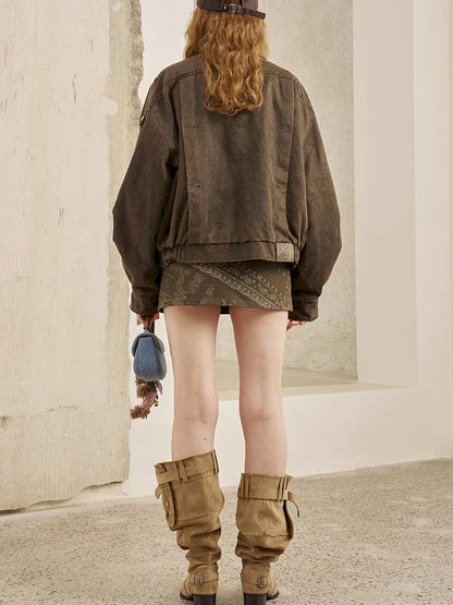 Padded Collar Patchwork Washed Denim Jacket【s0000014069】