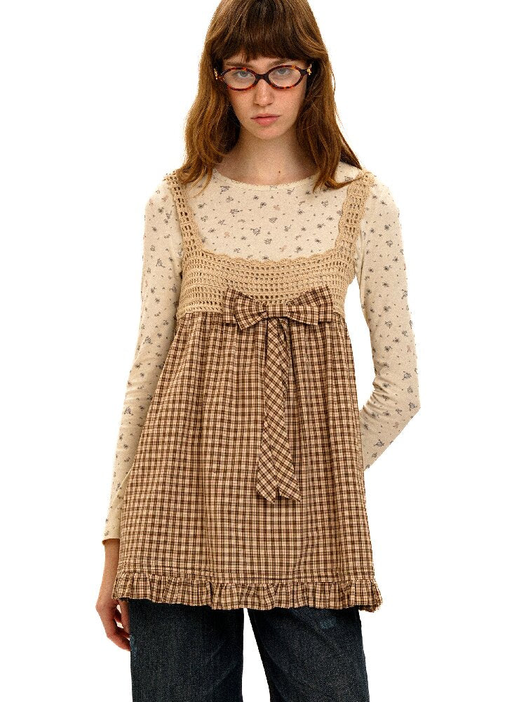 Wristhook Plaid Bow Slip Dress【s0000017937】