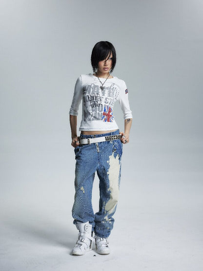 Asymmetrical Topstitch Mid Sleeve T【s0000016998】