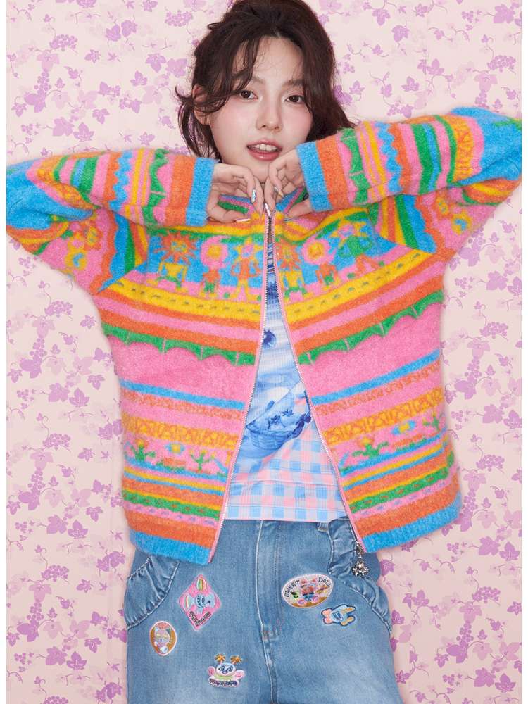 Colorful Striped Plush Knit Sweater【s0000015030】