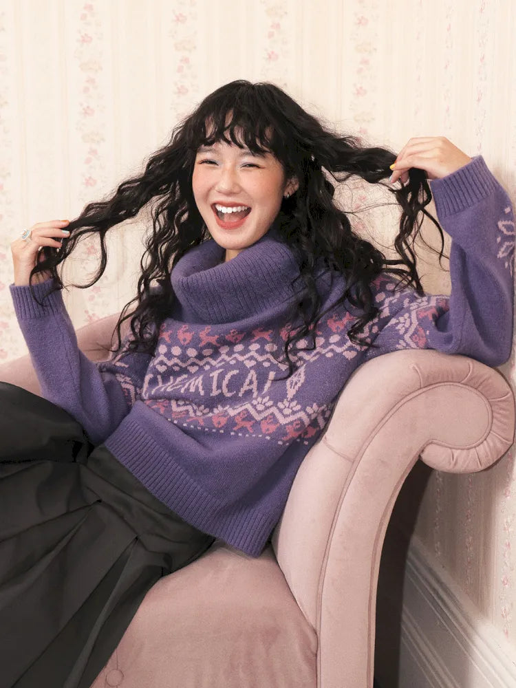 Two-Way Fair Isle Chunky Knit Pullover Sweater【s0000013994】
