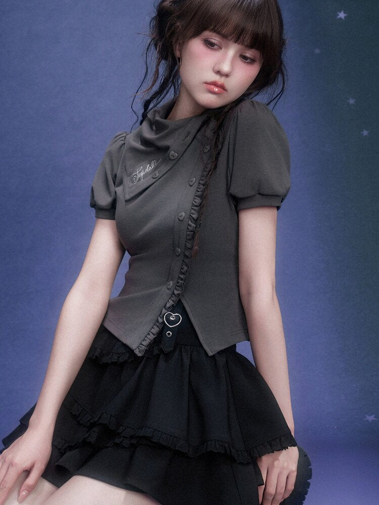 Diagonal Placket Stacked T-shirt【s0000015762】