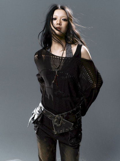 Raglan Cutout Knit Cowl Top【s0000012640】