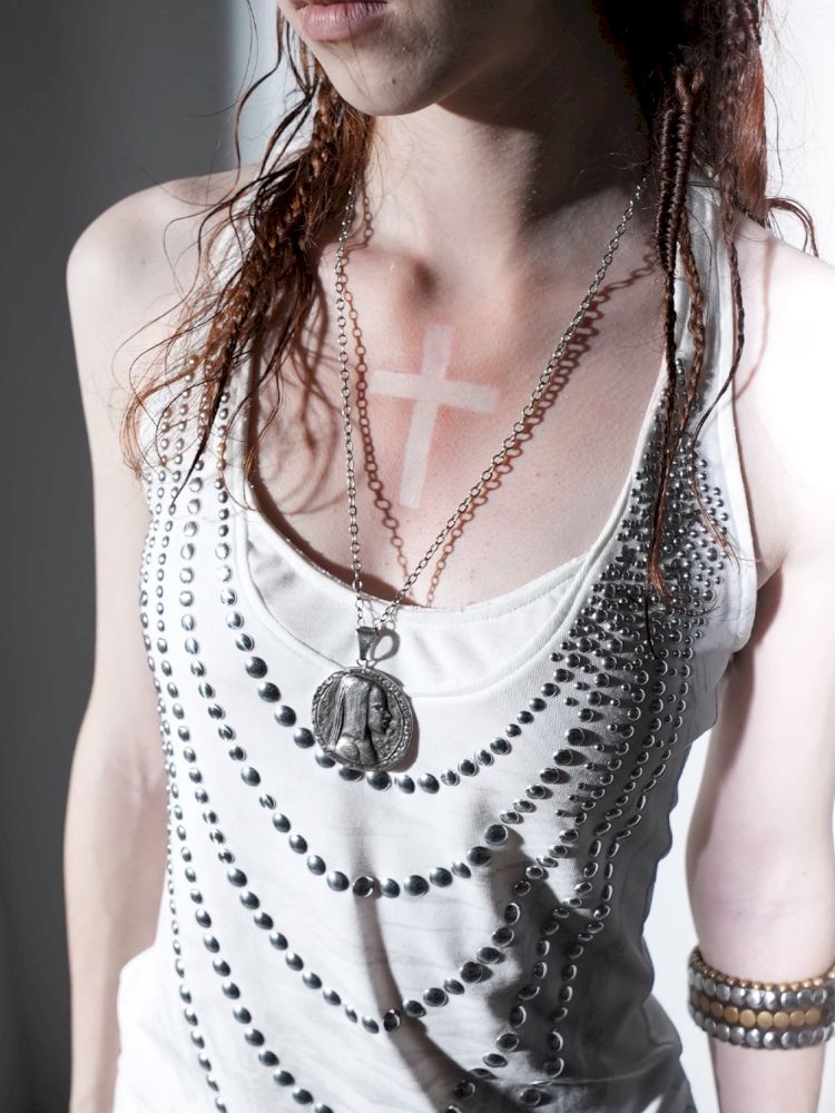 Irregular Print Metal Rivet Long Vest【s0000012830】