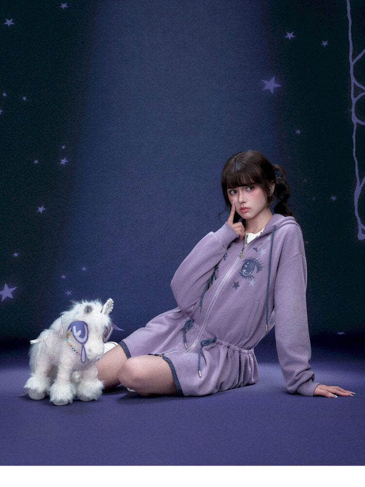 Purple Comic Eye Sweatshirt Dress【s0000015439】