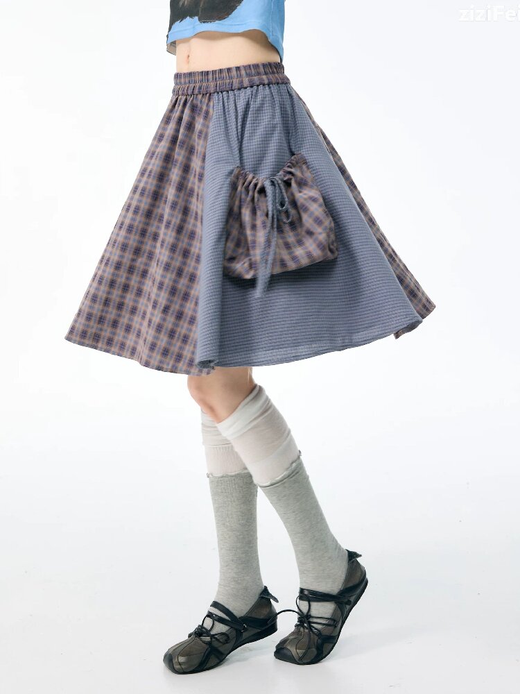 Vintage Plaid Patchwork Midi Skirt【s0000017871】