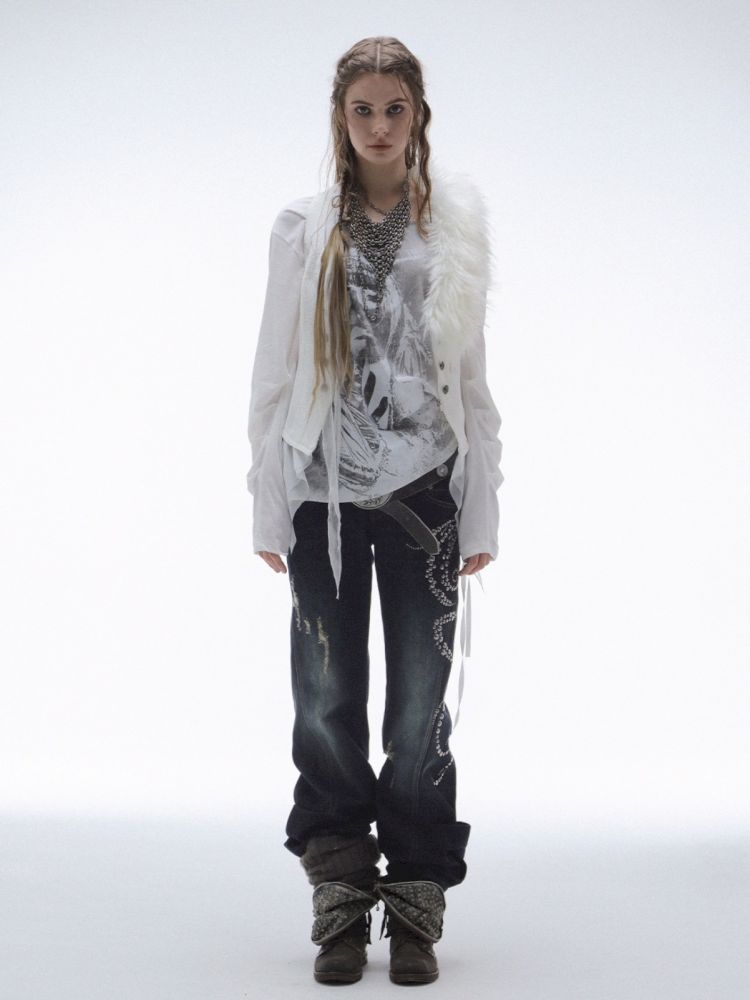 Frayed Layered Silhouette Denim Pants【s0000013903】