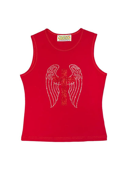 Cross Hot Rhinestone Short Slim Tank Top【s0000012455】