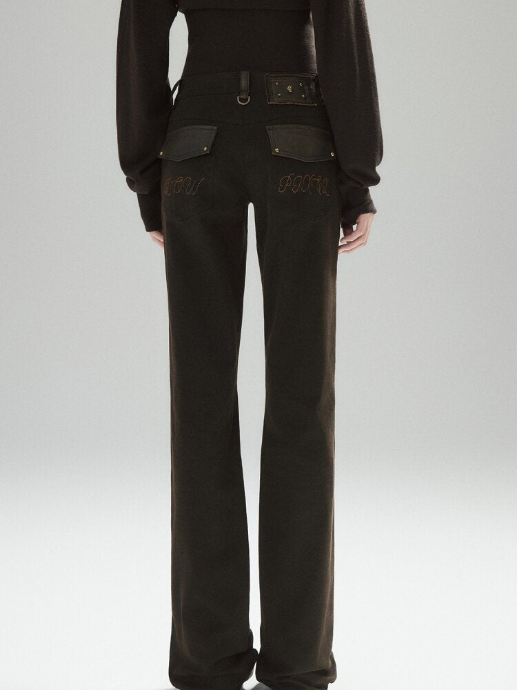 Coffee Low-Rise Leather Slacks【s0000015606】