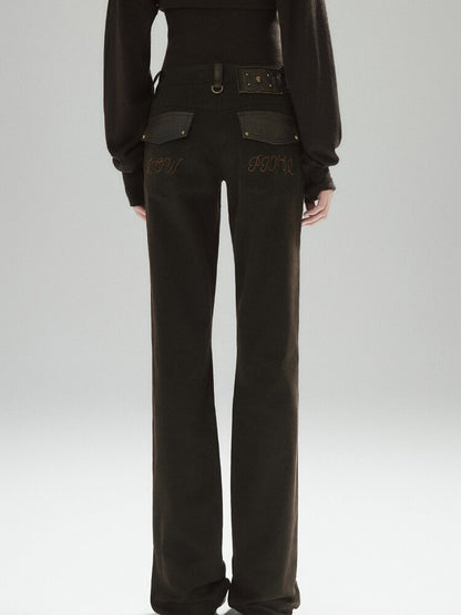 Coffee Low-Rise Leather Slacks【s0000015606】