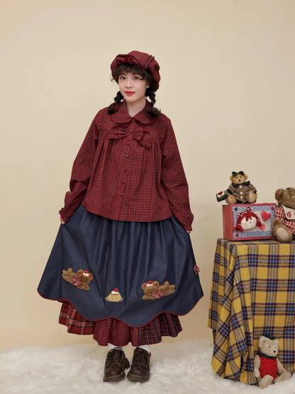 Teddy bear embroidered denim skirt【s0000014176】