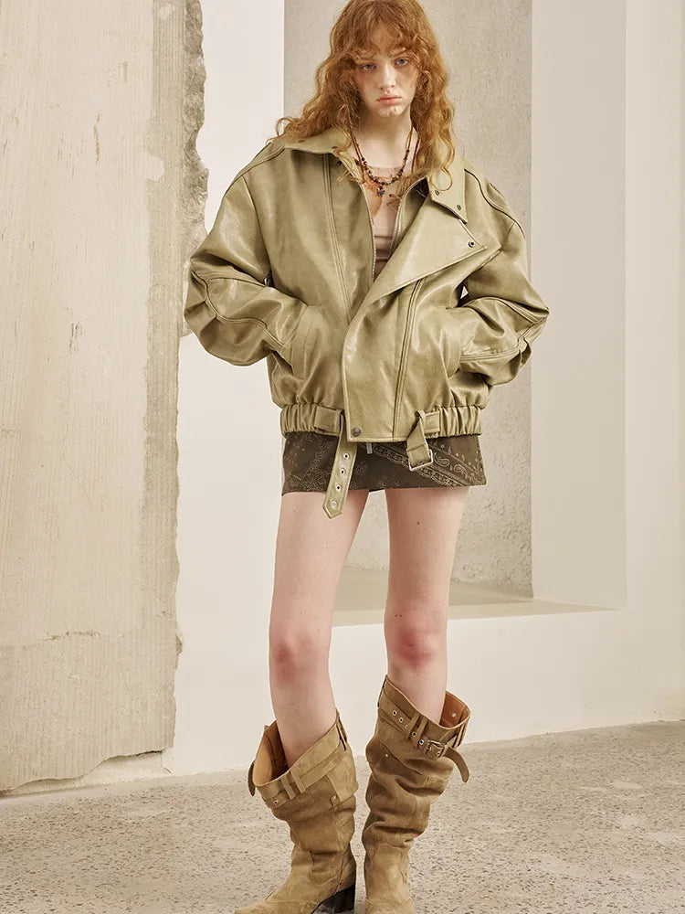 Oversized Short-Length Leather Jacket【s0000014053】
