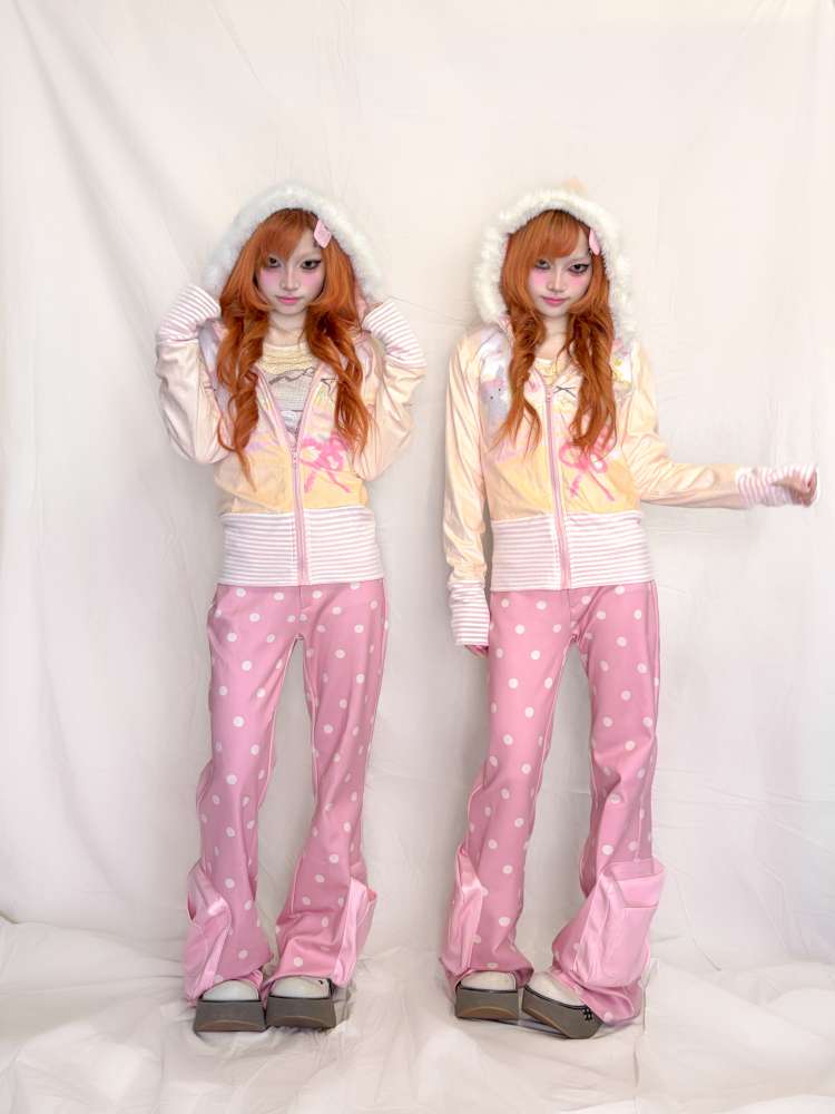 Pink Polka Dot Flared Sweatpants【s0000015401】