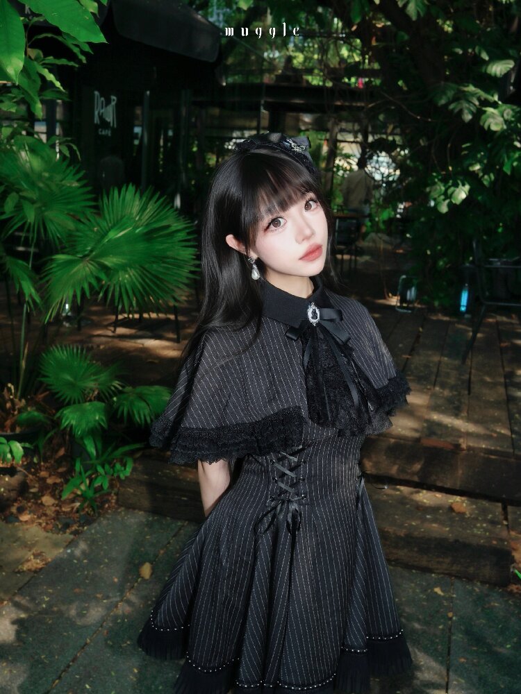 French Striped Cape A-Line Dress【s0000016938】