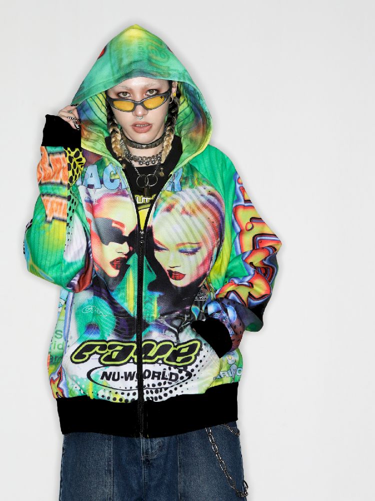 Retro Street Alien Loose Hooded Jacket [S0000010269]