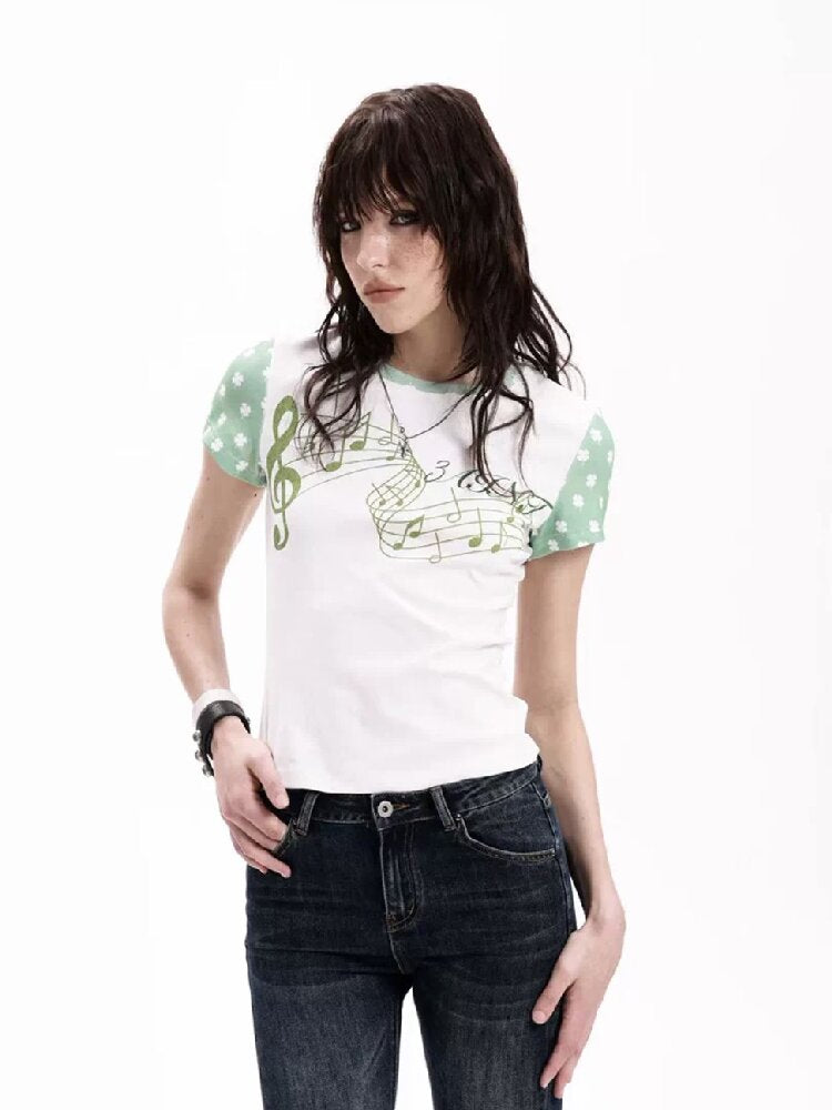 Y2K Rhinestone Musical Note Slim Tee【s0000018286】