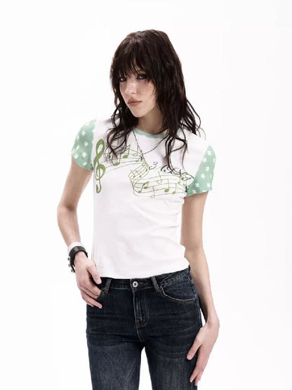 Y2K Rhinestone Musical Note Slim Tee【s0000018286】