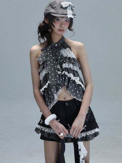 Patchwork Polka Dot Backless Top【s0000016715】