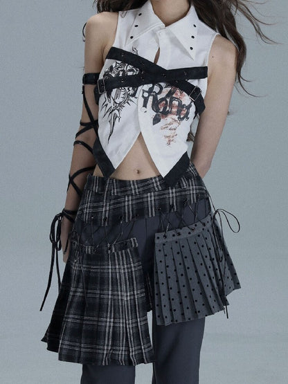Layered Plaid Patchwork Culottes【s0000016722】